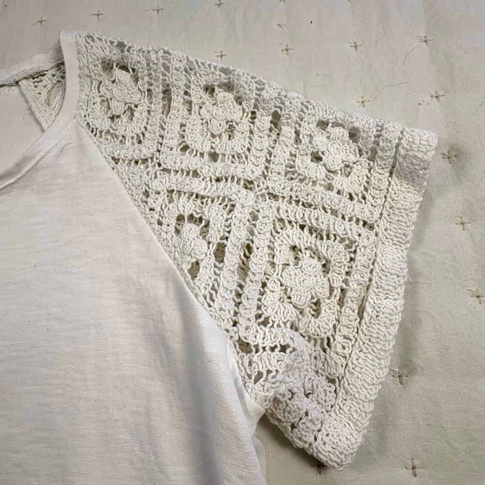 Design History Crochet Sleeve T-Shirt Women's XL White Cotton Cottagecore - Picture 3 of 7